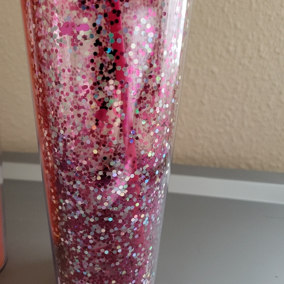 RARE dunkin tumblers set of 2 orange AGT and pink Valentines with heart straw - Picture 3 of 3